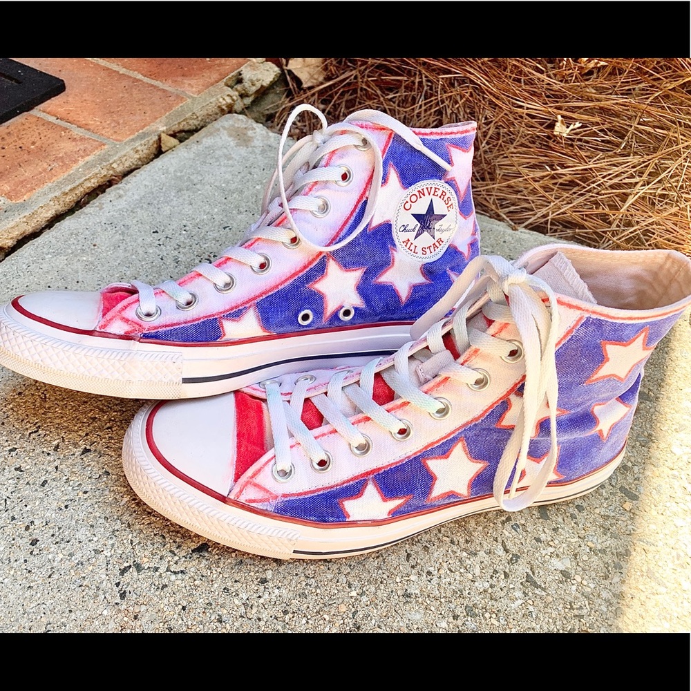 Custom Painted Converse RED WHITE BLUE GREAT FOR JULY 4th